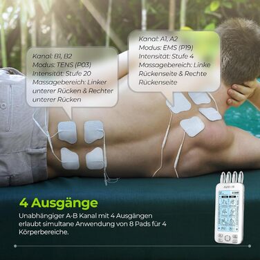 AUVON TENS/EMS масажер для тіла: 24 режими, 10 електродів, зняття болю, терапія, білий