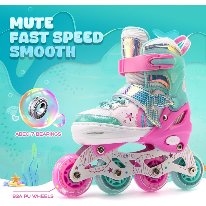 Інлайнери NEMONE для дівчаток, 4 розміри, регульовані, блакитний/фіолетовий, для дітей, 37-39 EU