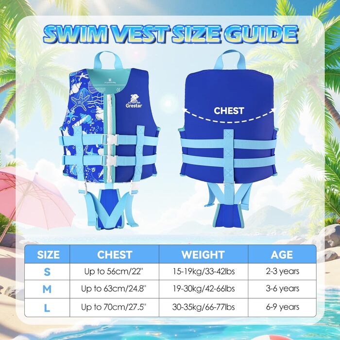 Дитячий рятувальний жилет Kinder Schwimmweste Neopren (2-9 років, 15-35 кг, M, блакитний)