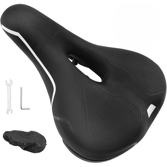 Зручний велосипедний сідло Cityradsättel для міста, чоловічий/жіночий, з Memory Foam, ергономічний, широкий, з інструментом (чорний, Стиль 3)