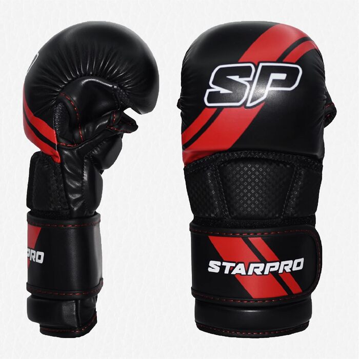 Боксерські рукавички Starpro для спарингу та греплінгу, захисні, для тренувань з муай-тай, ММА, кікбоксингу, фітнесу, розмір S, чорні-червоні
