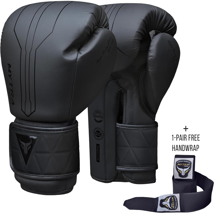 Боксерські рукавички Mytra Fusion 16oz чорні з бинтами, для MMA, Муай Тай, кікбоксингу, чоловічі та жіночі, тренувальні