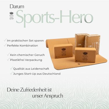 Набір для йоги SPORTS-HERO: коркова йога-мат Yoga, 2 коркових блоки, антиковзка, екологічна, для йоги та пілатесу