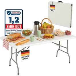 Стіл Albatros Buffettisch Klapptisch з ротангу, 182x75 см – розкладний, міцний, на 10 осіб, для пивного фестивалю з ручкою для перенесення (білий)
