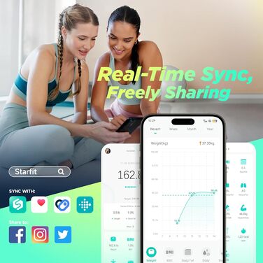 Ваги RunSTAR для вимірювання жиру в тілі, цифрова вага для людей з дисплеєм 8-в-1, вимірює вагу, пульс, ІМТ, жир та аналізує 22 параметри тіла, з синхронізацією з додатком