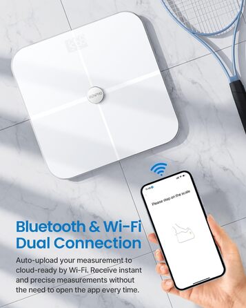 Розумна вага RENPHO WLAN з аналізом складу тіла, Bluetooth, вимірюванням жиру, м'язової маси, ІМТ, води, 13 показників, синхронізація з додатком, 280 мм, біла