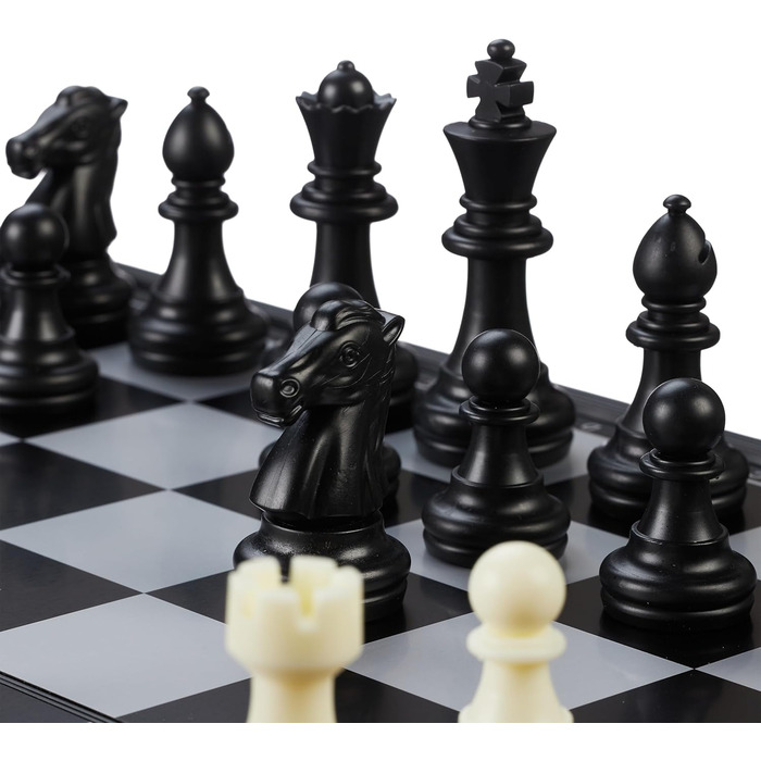 Шахи Relaxdays 3-в-1: шахи, шашки, нарди. Магнітний, складаний, 32x32 см, чорний/білий