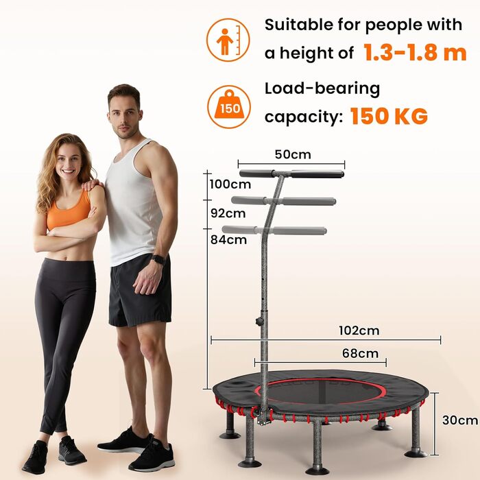 Трамплін для фітнесу LIFERUN для дому | Діаметр 102/122 см | Макс. вага 150 кг | З бортиком та ручками | Без монтажу | Для дітей та дорослих