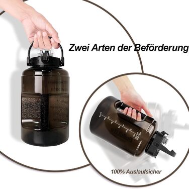 Спортивна пляшка BuildLife 2,5 л з міткою часу та двома кришками - без BPA - для залу (2500 мл, чорна) Чорна 2500 мл