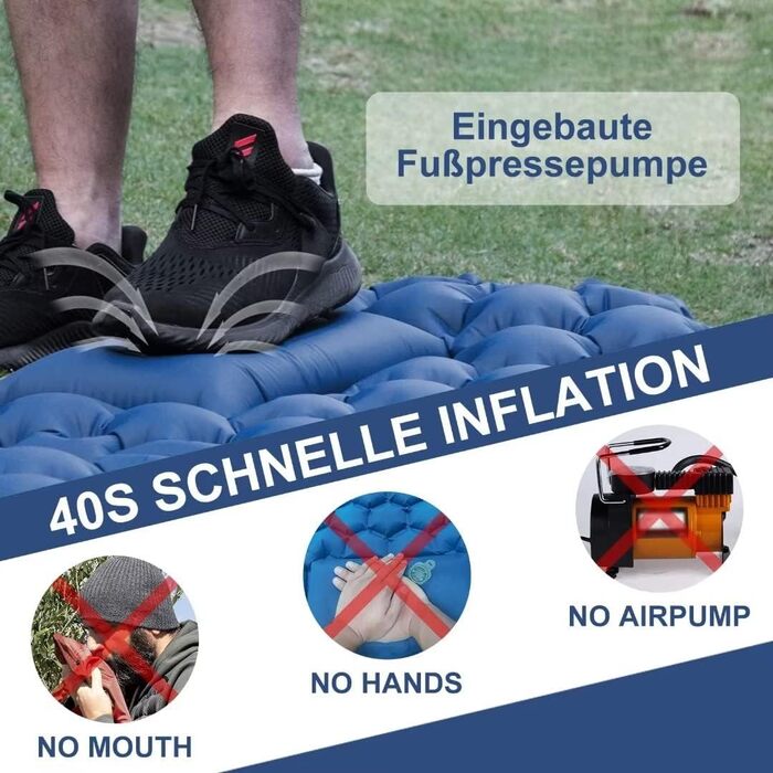 Надувний килимок для кемпінгу STURME з самонадуваванням та помпою, ультралегкий, для відпочинку на природі, 1 особа, блакитний