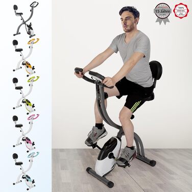 Велотренажер Ultrasport F-Bike 150/200, складаний, 8 рівнів опору, з тримачем для планшета, сенсорами пульсу, LCD-дисплеєм, для спортсменів і людей похилого віку, з спинкою, чорний/сріблястий