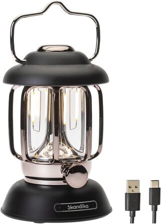Ліхтар намету Skandika Forsol LED Retro-стиль | Акумулятор 4400mAh, регулювання яскравості, для кемпінгу, саду, декору, піших прогулянок, зелений (чорний)