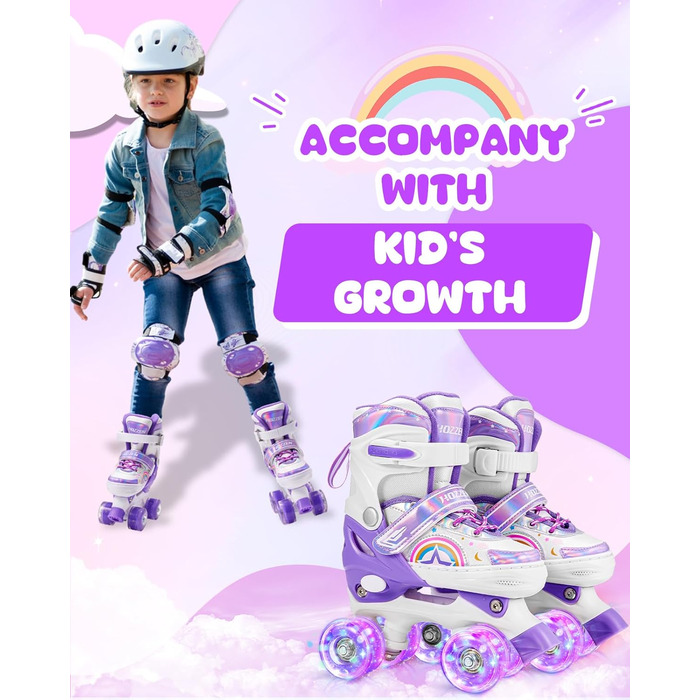 Ролики дитячі ролики для хлопчиків та дівчаток, 4 розміри, регульовані, для початківців, зручні, дихаючі, для подарунка, Roa-Violette (M, Рожево-фіолетові)
