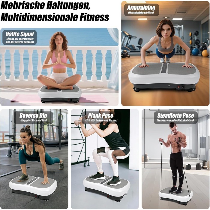 Вібраційна платформа для фітнесу: тренування вдома, 99 рівнів інтенсивності, 5 програм, Bluetooth, масаж, розвиток м'язів, EU-03W