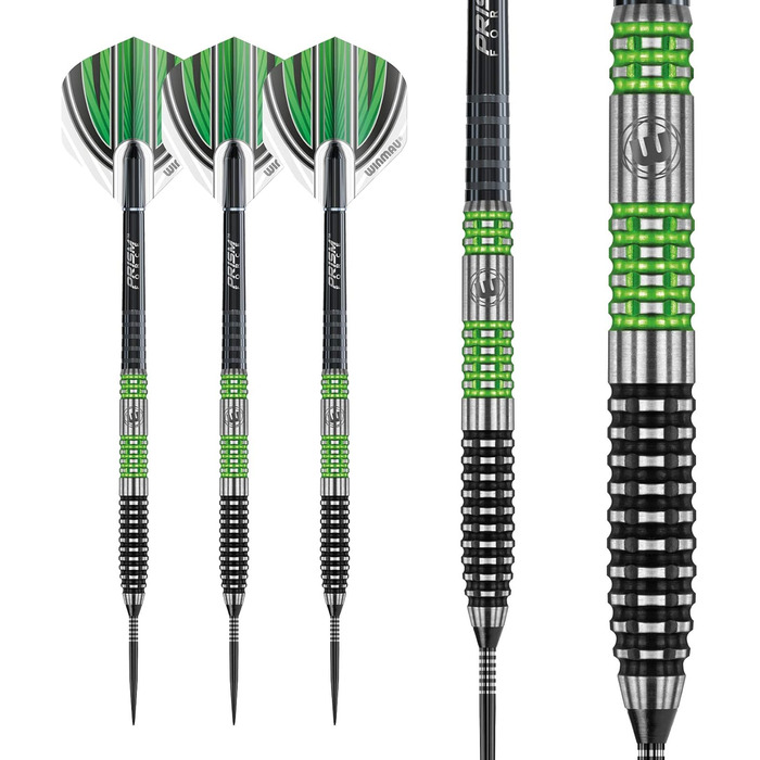 Дротики WINMAU Daryl Gurney 24 г, професійні, вольфрамові, стальні, набір з оперенням і хвостовиками