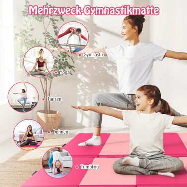 Мат гімнастичний складаний COSTWAY 240x120x5 см, червоно-рожевий - килимок для йоги, фітнесу та тренувань вдома з липучкою та ручками