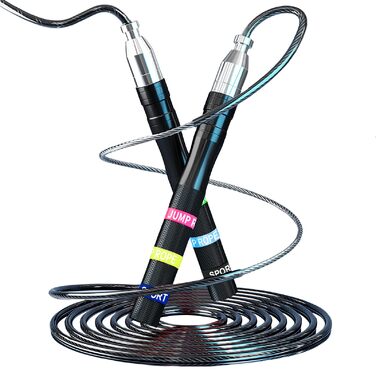Скакалка Flintronic Speed Springseil: регульована, 300 см, з подвійним підшипником, алюмінієва ручка, для фітнесу, кроссфіту, боксу та кардіо (#1 чорна)
