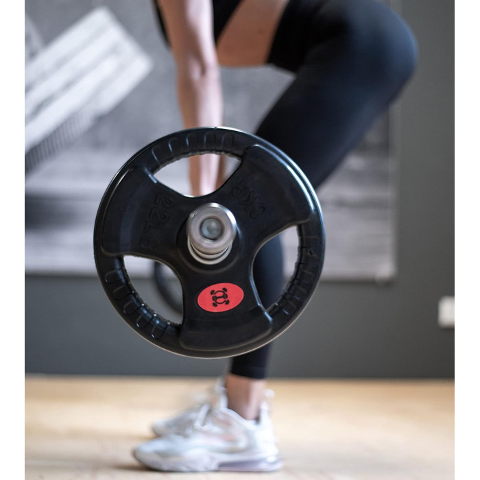Гантельні диски GYM DISTRICT 50 мм, 10 кг (4×2,5 кг), чавунні з гумовим покриттям, зручні ручки, для олімпійських штанг, тренування вдома