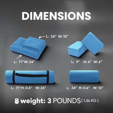 Набір для йоги BalanceFrom GoYoga 7 в 1: килимок 1/2'' з ременем, 2 блоки, рушник для килимка, рушник для рук, ремінь, наколінник, синій
