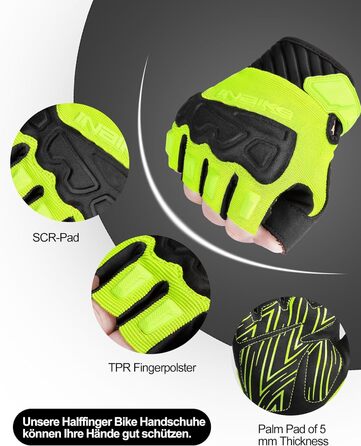 Рукавички INBIKE для їзди на велосипеді, мотокросу, фітнесу, тренувань та скелелазіння, напівпальцеві, зелені, M