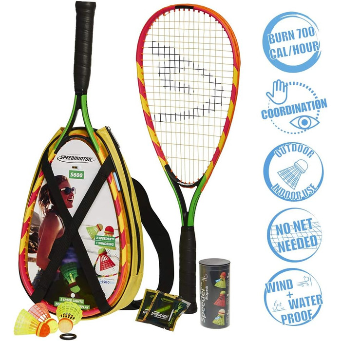 Набір для кросмінтону Speedminton S600: 2 ракетки, 3 волани, світлові аксесуари, сумка, 3 м'ячі для вулиці