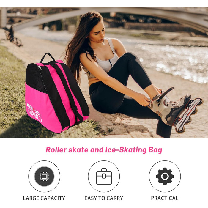 Сумка для роликових ковзанів та ковзанів, рожева: для дорослих та дітей, з регульованими ременями