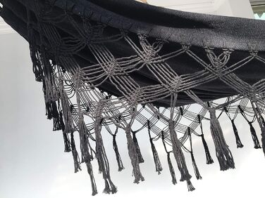 Гамак вуличний подвійний бразильський з бавовни для 2 дорослих, чорний, стиль бразильський