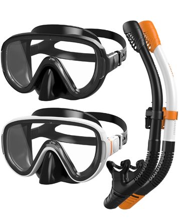 Набір для снорклінгу G2RISE для дорослих: маска та трубка, жорсткі лінзи, регульована застібка, чорний+біло-помаранчевий