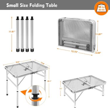 Складаний туристичний столик EASTSTORM 60x40 см з металевою сіткою, 2 рівня висоти, для кемпінгу та відпочинку на природі