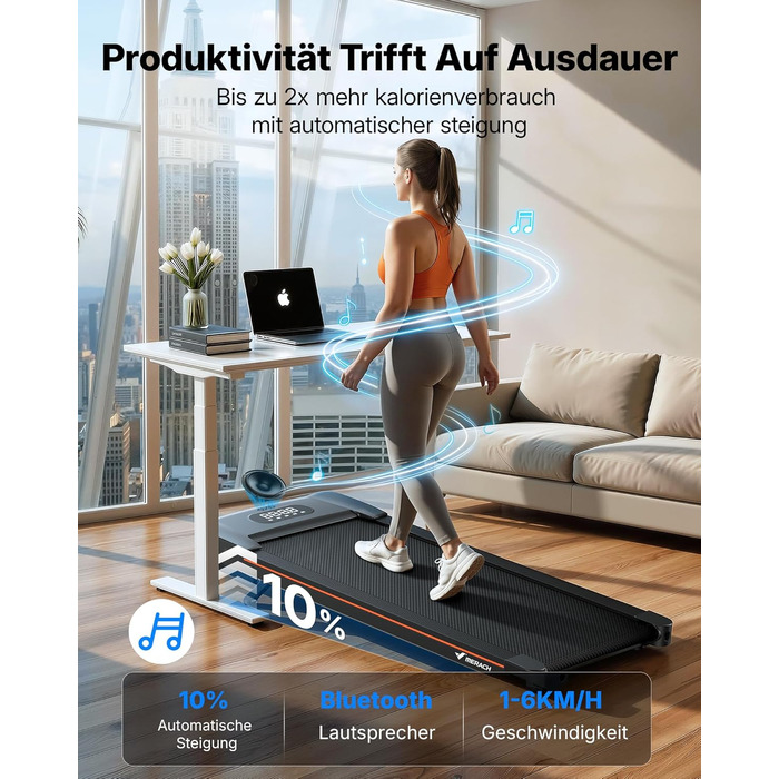 MERACH Walking Pad - біговий килимок для дому з регулюванням нахилу до 12%, максимальне навантаження до 180 кг, тихий мотор, стіл для бігу, дистанційне керування, динамік