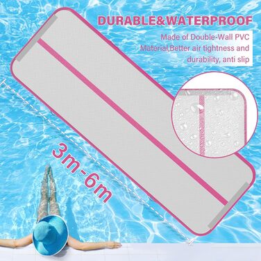 Надувний гімнастичний килимок Dwzdd Air Track 3/4/5/6м, рожевий 300x100x10см для дому, фітнесу, акробатики, дитячих тренувань