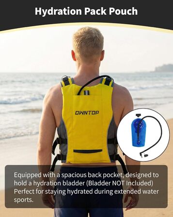Рятувальний жилет Owntop для дорослих та юнаків з пискликом та рюкзаком для води | Легка унісекс куртка для SUP, каякінгу, риболовлі та інших водних видів спорту (XXS, жовтий)