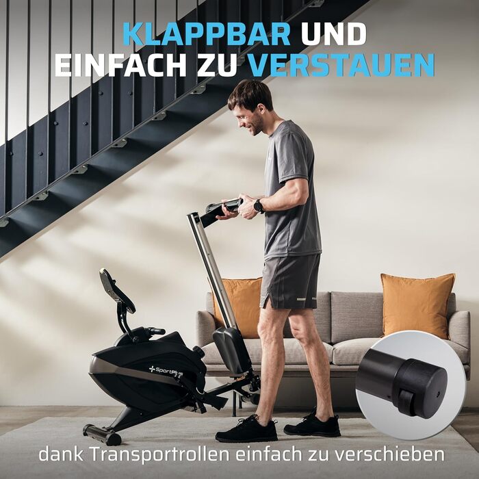 Гребний тренажер SportPlus для дому, складаний, з тихою магнітною системою гальмування, комп'ютером для тренувань, для дому, фітнес-обладнання, сумісний з додатком