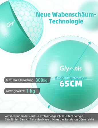 Гімнастичний м'яч Glymnis 55/65/75 см, пілатес, антивибуховий, до 300 кг, для дому, спортзалу, офісу, з насосом
