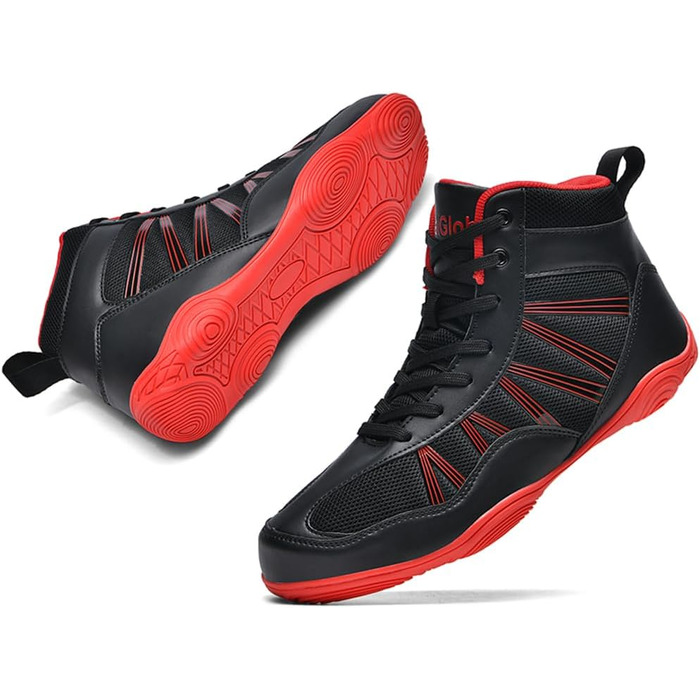 Боксерські черевики чоловічі хай-топ, професійні для тренувань, чорно-червоні (42 EU)