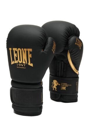 Боксерські рукавички Leone 1947 для боксу, кікбоксингу та тайського боксу, чорно-золоті, 16 унцій