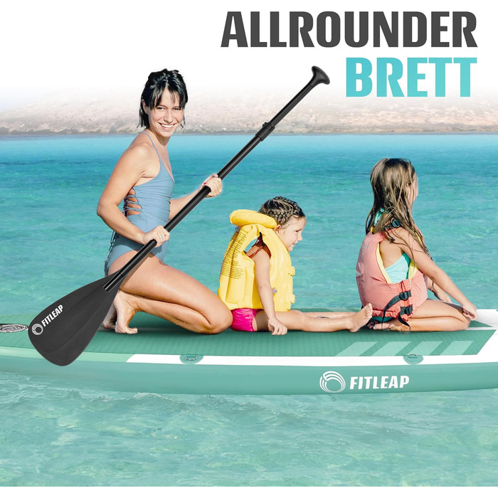 Надувний SUP Борд Fitleap Premium Stand Up Paddle Board - Комплект з насосом, веслом та рюкзаком. Ідеально для початківців та професіоналів, для йоги, серфінгу та водного спорту. (Зелений в смужку, 1 особа)