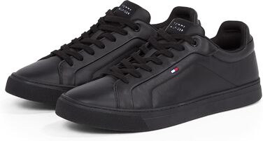 Чоловічі шкіряні кросівки Tommy Hilfiger Low Icon Court Leather Flag Essential, чорні, розмір 46 EU