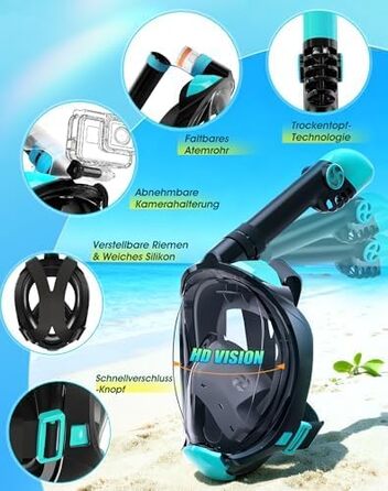 Набір для снорклінгу для дорослих: складана маска з трубкою та ластами, CO2-безпечна, проти запотівання та без витоку, з сумкою. Маска та ласти S/M, чорно-зелений колір