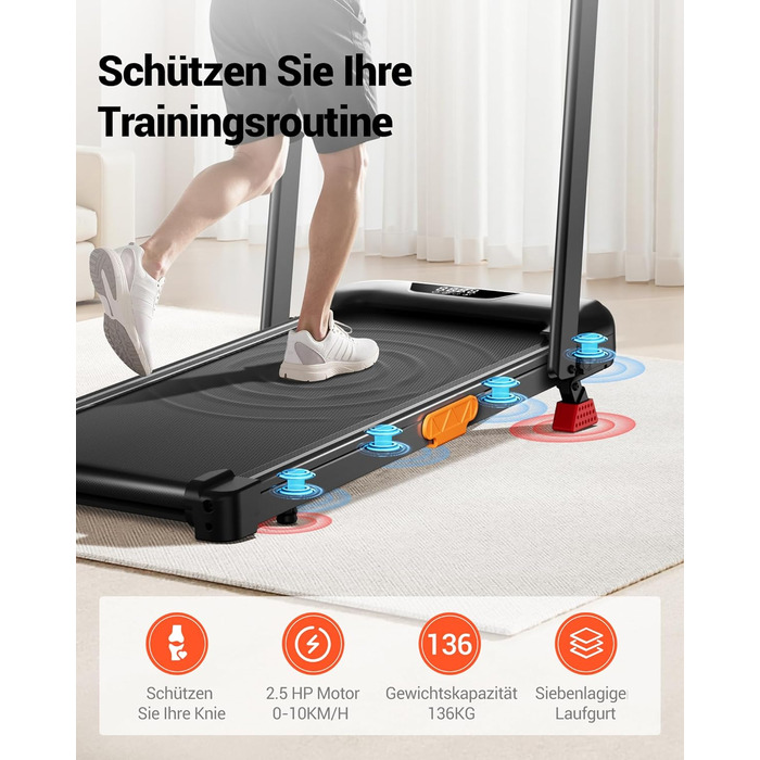 Бігова доріжка Lontek для дому, складана з нахилом 15%, Walking Pad до 136 кг, з пультом - чорна