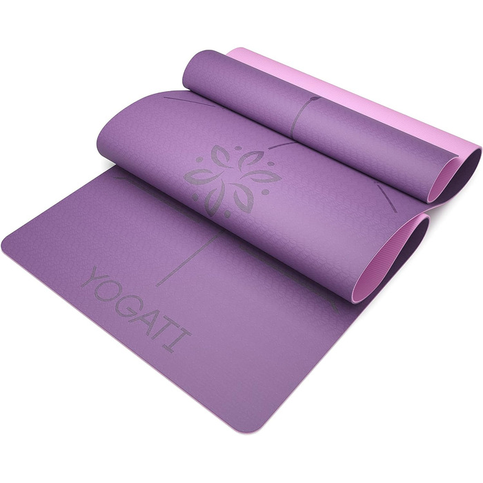 Килимок для йоги YOGATI, неслизький та товстий, з позначками для вирівнювання тіла, спортивний килимок для дорослих та дітей, ідеальний для пілатесу та фітнесу