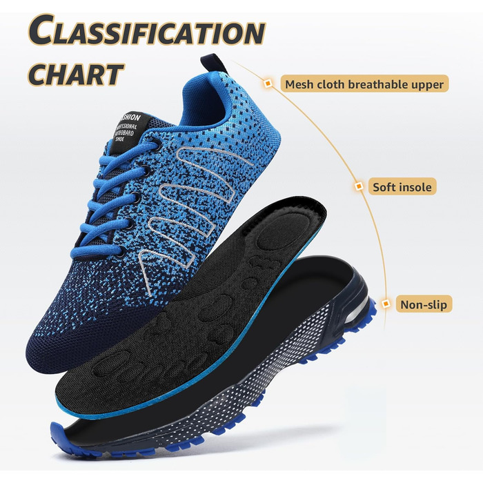 Чоловічі кросівки ASHION: дихаючі, легкі, для бігу та повсякденного носіння, розмір 43 EU, блакитні