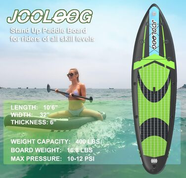 Надувний SUP-борд JOOLOOG Stand Up Paddle Board з сидінням для каяків, 320 x 81 x 15 см (зелений)