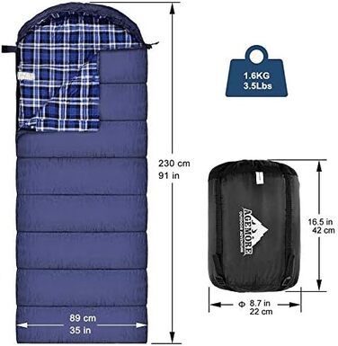 Спальний мішок для дорослих Baumwoll-Flanell, 100% бавовна, для кемпінгу, походів, 3-4 сезони, блакитний