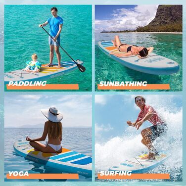 Надувний SUP Борд Overmont - Комплект для Stand Up Paddle Boarding з аксесуарами: весло, насос, фініс, страховка, рюкзак (триколірний)