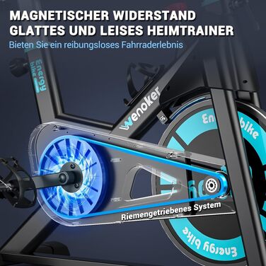 Магнітний велотренажер WENOKER Ergometer до 160 кг, безшумний домашній тренажер для фітнесу, регулювання сидіння, чорно-синій