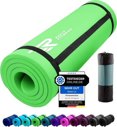 Килимок для йоги та фітнесу Gymnastikmatte Profi 190x60 см, 10 мм, Lime - антиковзкий, NBR, з ременем та сумкою