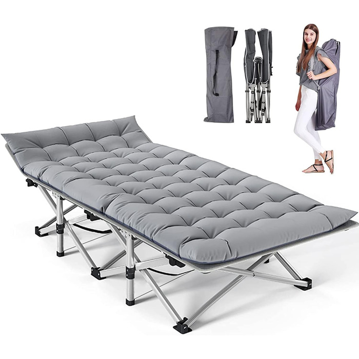 Складне туристичне ліжко ABORON для дорослих, двошарове, 1200D, портативне, міцне, для дому, офісу, кемпінгу, подорожей, з сумкою, сіре смугасте ліжко для дітей