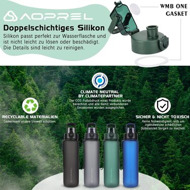 Спортивна пляшка для води AOPREL 1Л з фільтром, Tritan BPA-free, герметична пляшка для фітнесу, походів та офісу, зелена
