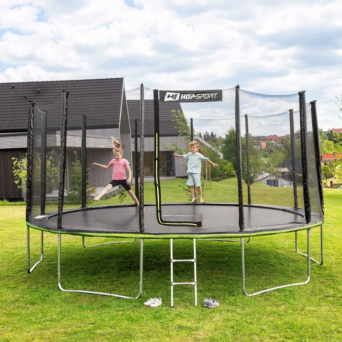 Батут із зовнішньою сіткою Hop-Sport 16ft (488 см), чорно-зелений